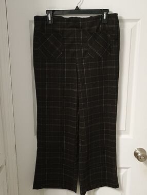 Brown Plaid Wide Leg Cropped Trousers